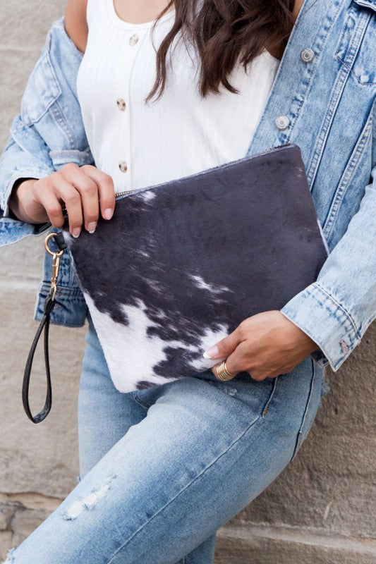Cow Print Clutch-Faux Fur Wristlet-Animal Print Clutch