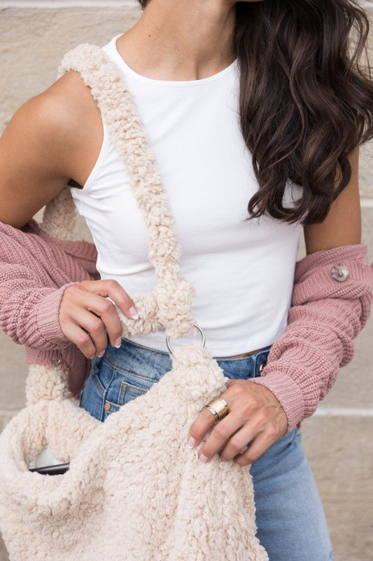 Plush Boucle Messenger Sherpa Bag-Shoulder Bag