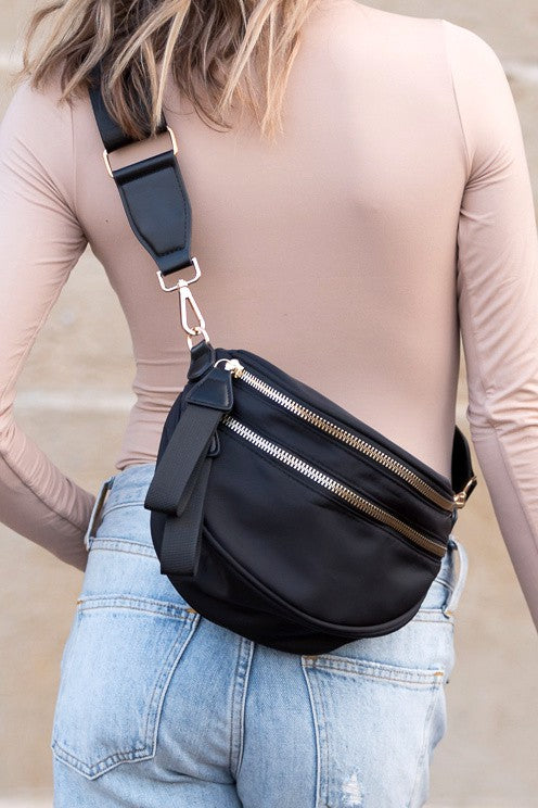 Nylon Crescent Crossbody-Sling with Double Zip