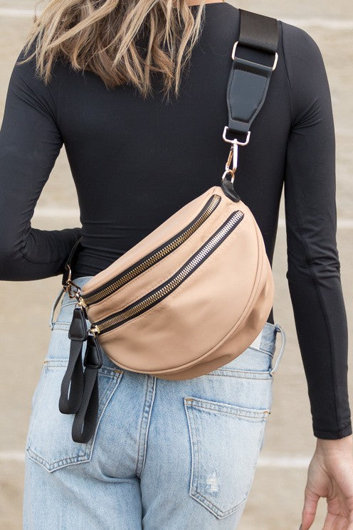 Nylon Crescent Crossbody-Sling with Double Zip