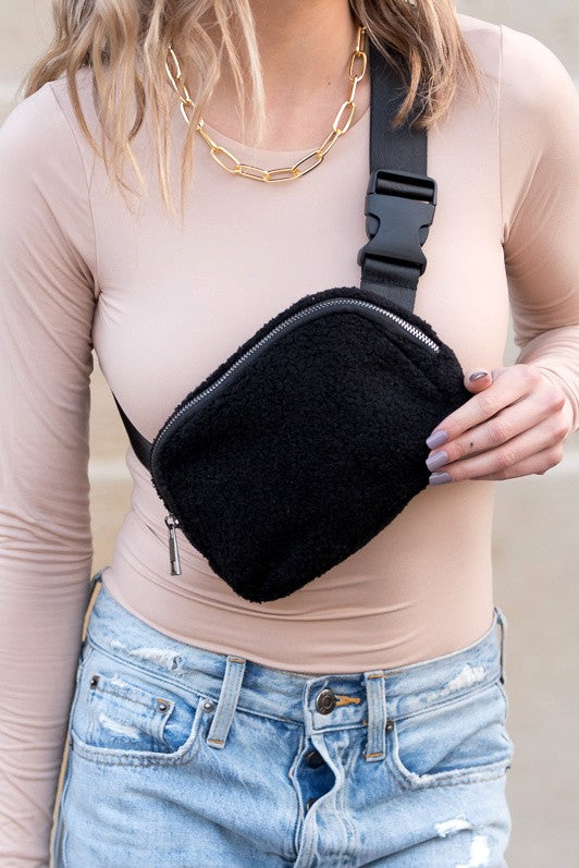 Boucle Sherpa Crossbody Sling Belt Bag-Fanny Bag