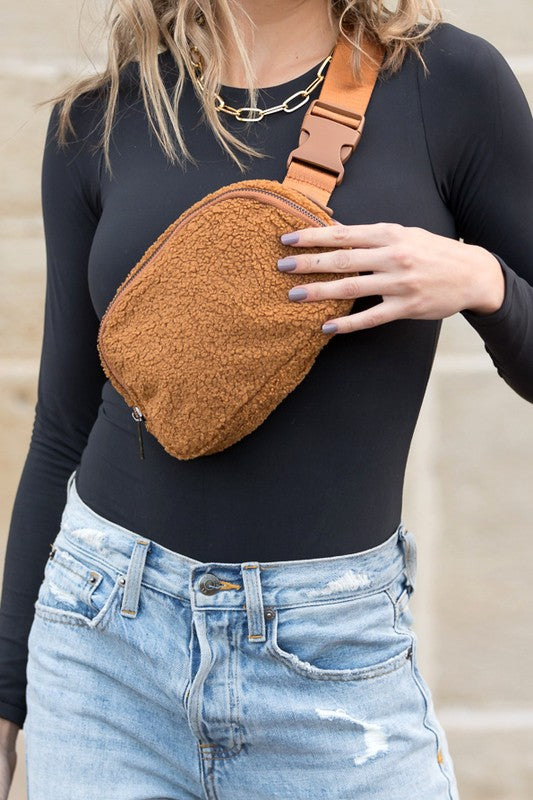 Boucle Sherpa Crossbody Sling Belt Bag-Fanny Bag