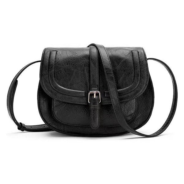 Crossbody Fold-over with Buckle Accent-Shoulder Bag-Vegan Leather Purse