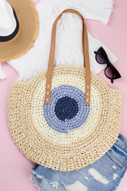 Boho Woven Straw Circle Shoulder Bag