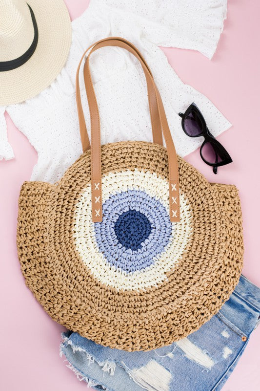Boho Woven Straw Circle Shoulder Bag