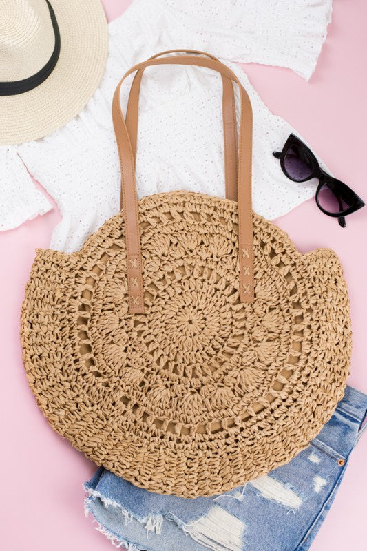 Boho Woven Straw Circle Shoulder Bag