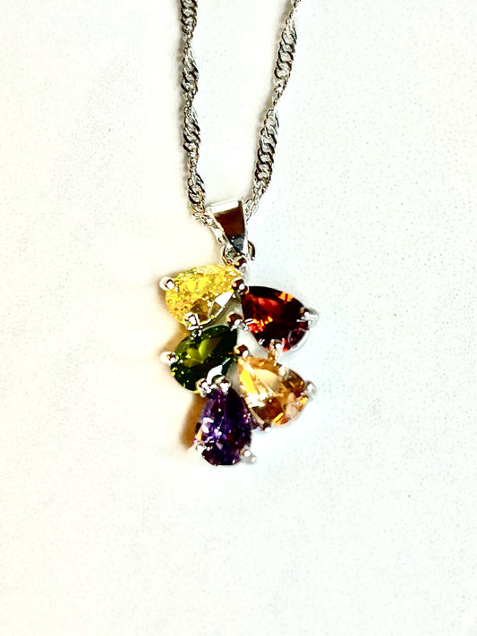 Multicolored Gemstone Sterling Silver Pendant Necklace