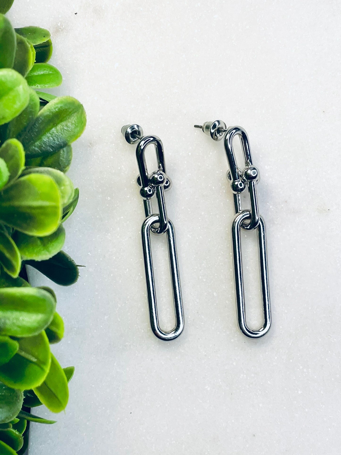 Silver Paperclip Chainlink Drop Earrings