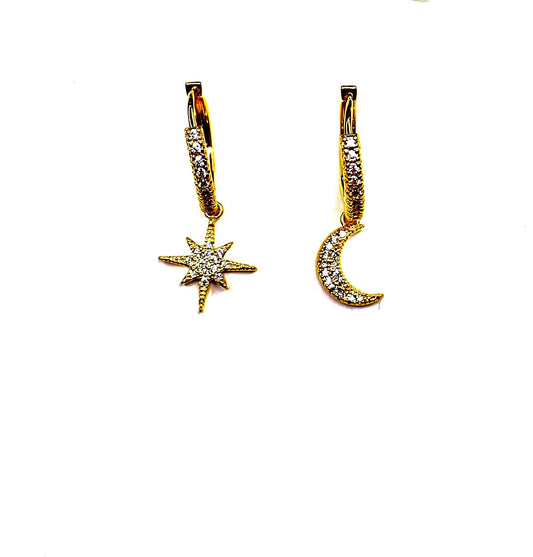 Gold Star Moon Celestial Huggie Earrings