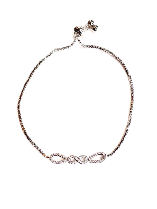 Infinity CZ Adjustable Bolo Bracelet in White Platinum