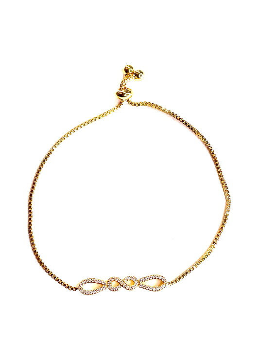Infinity CZ Adjustable Bolo Bracelet in Yellow Gold