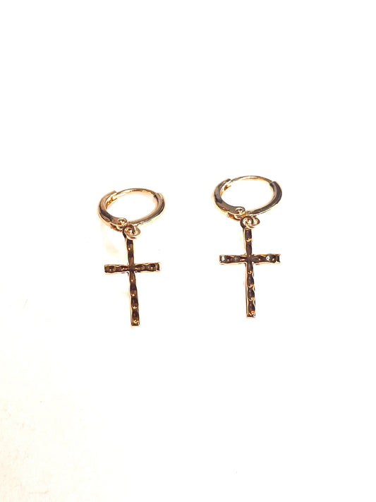 Gold Cross Huggie Earrings