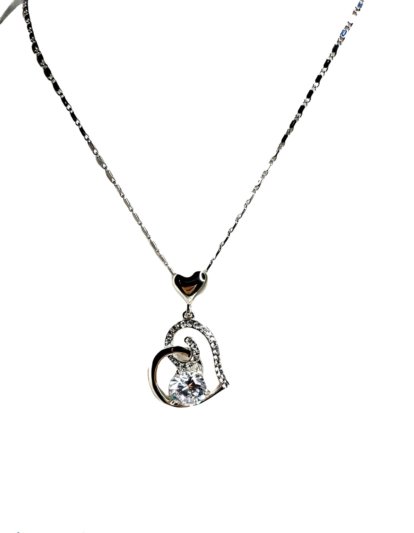Sterling Silver in High-Quality CZ Diamond Heart Pendant Necklace