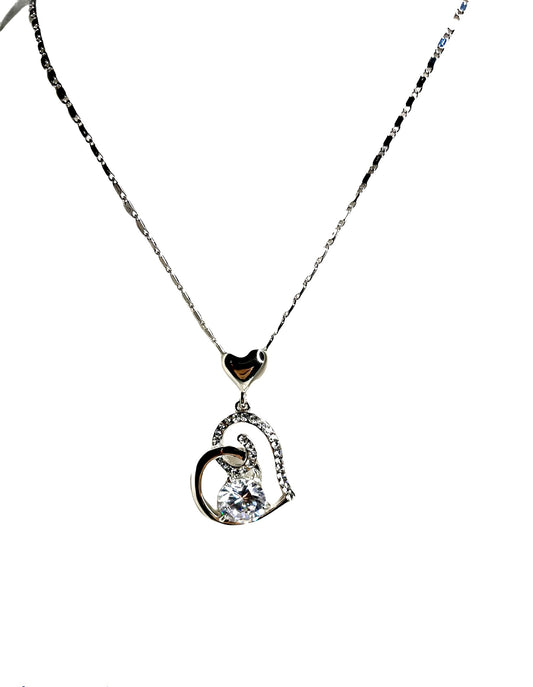 Sterling Silver in High-Quality CZ Diamond Heart Pendant Necklace