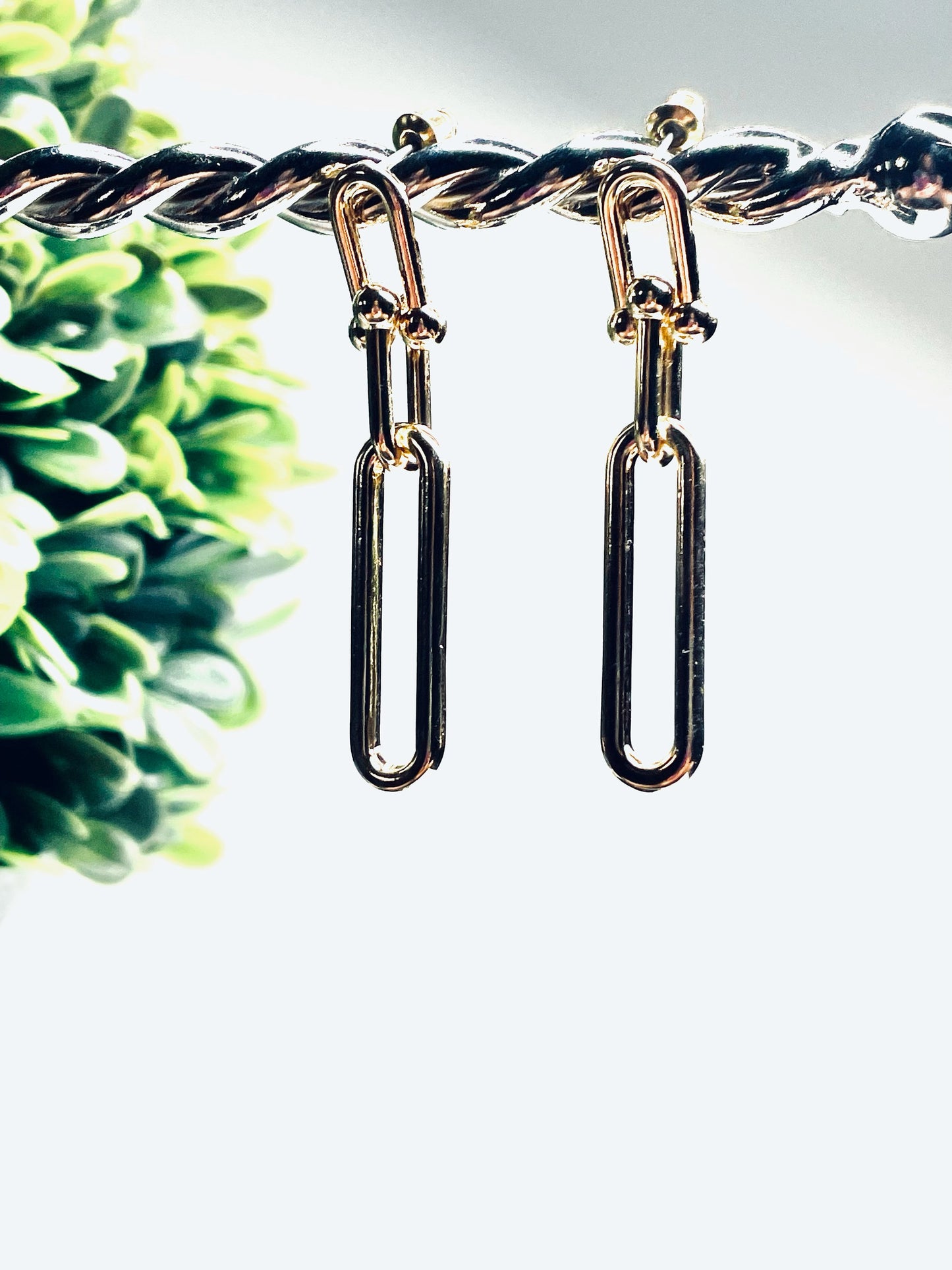 Silver Paperclip Chainlink Drop Earrings