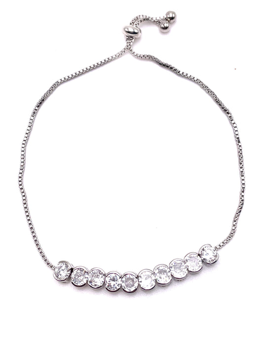 Sterling Silver Rhodium Tennis Bolo Bracelet