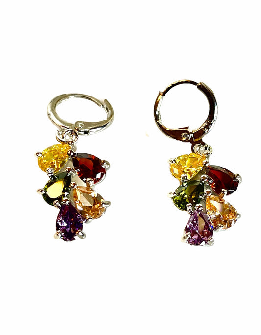 Multicolor Gemstone CZ Sterling Silver Huggie Earrings