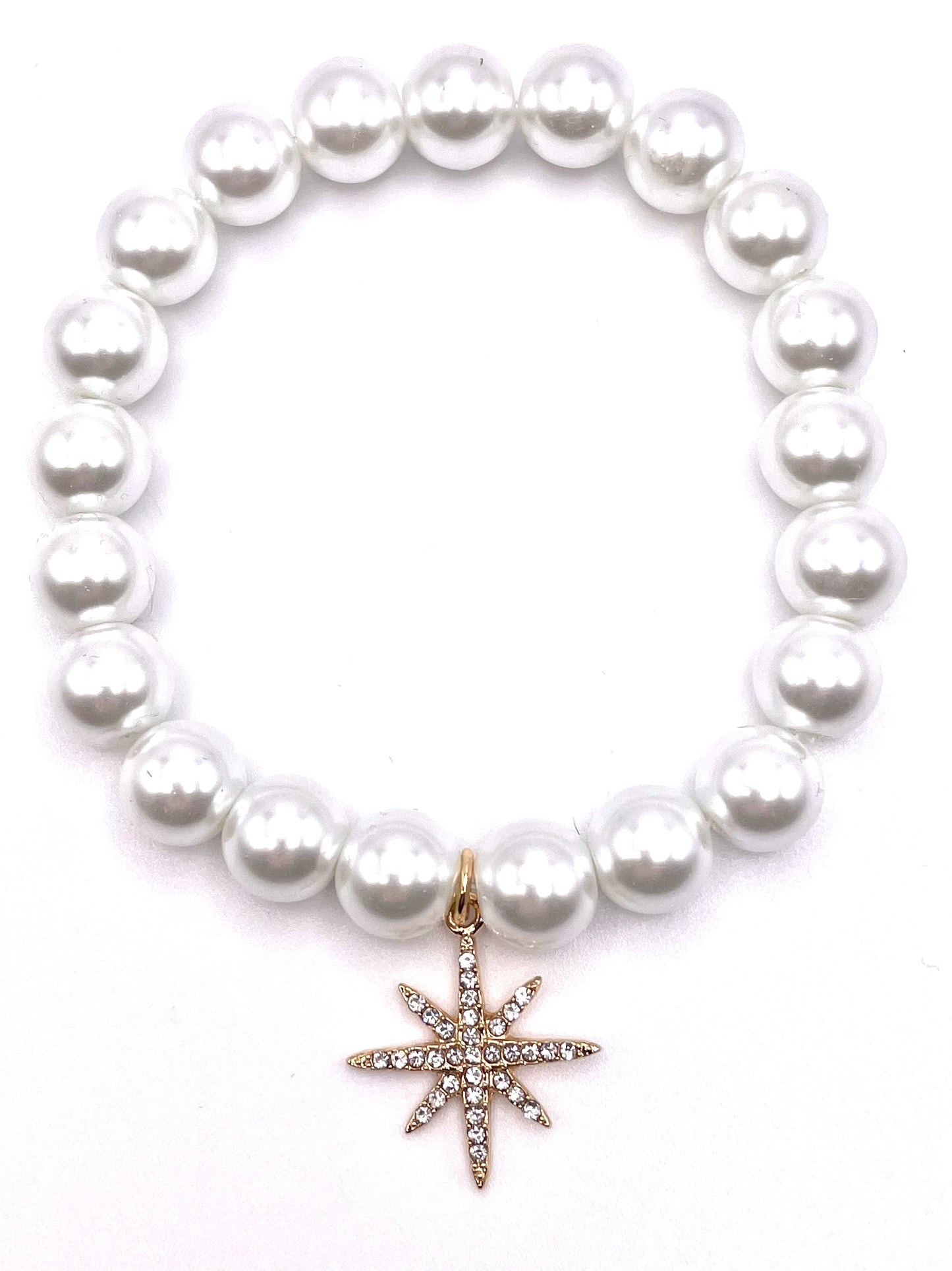 White Pearl Star Charm Bracelet