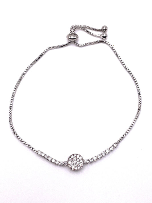 Sterling Silver Rhodium Diamond Cluster Bolo Bracelet