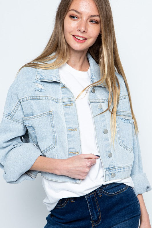 Fringe Denim Jacket Distressed Rhinestone