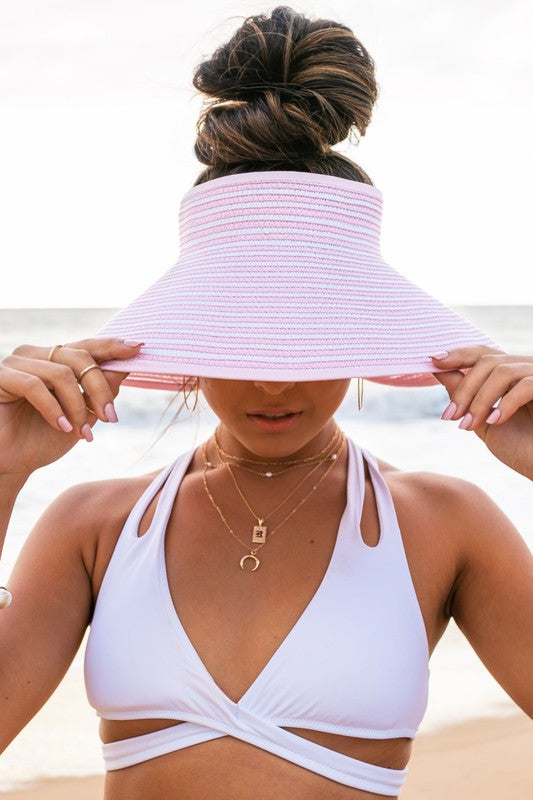 Straw Sun Hat Bow Accent-Sun Hat Visor