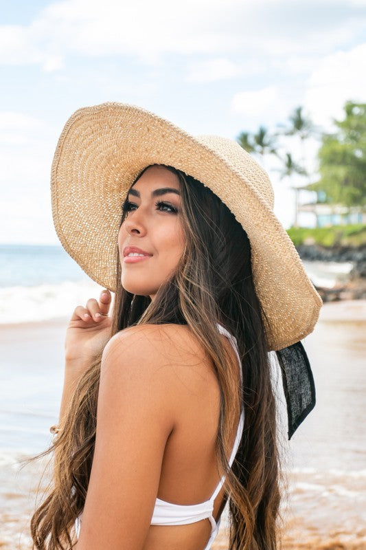 Straw Sun Hat with Bow Accent