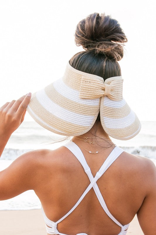 Straw Sun Hat Visor Bow Accent