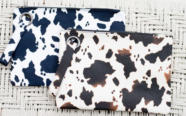 Cow Print Clutch-Oversized Clutch Bag-Wristlet-Clutch Soft Vegan PU Leather