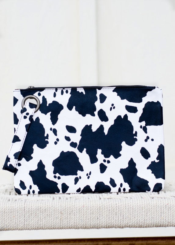 Cow Print Clutch-Oversized Clutch Bag-Wristlet-Clutch Soft Vegan PU Leather