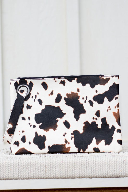 Cow Print Clutch-Oversized Clutch Bag-Wristlet-Clutch Soft Vegan PU Leather