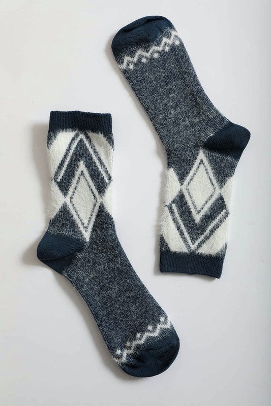 Faux Mohair Socks Diamond Pattern