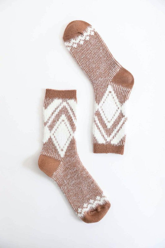 Faux Mohair Socks Diamond Pattern