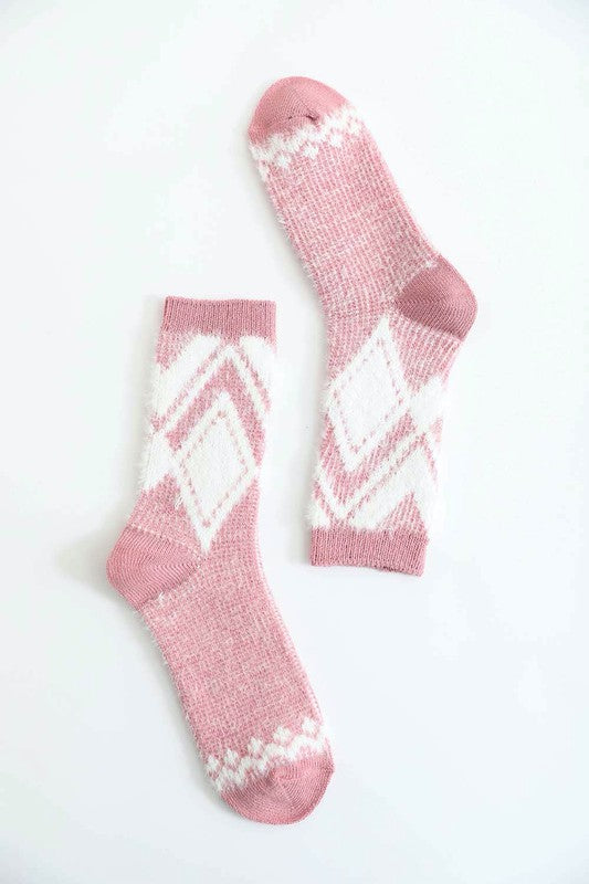 Faux Mohair Socks Diamond Pattern