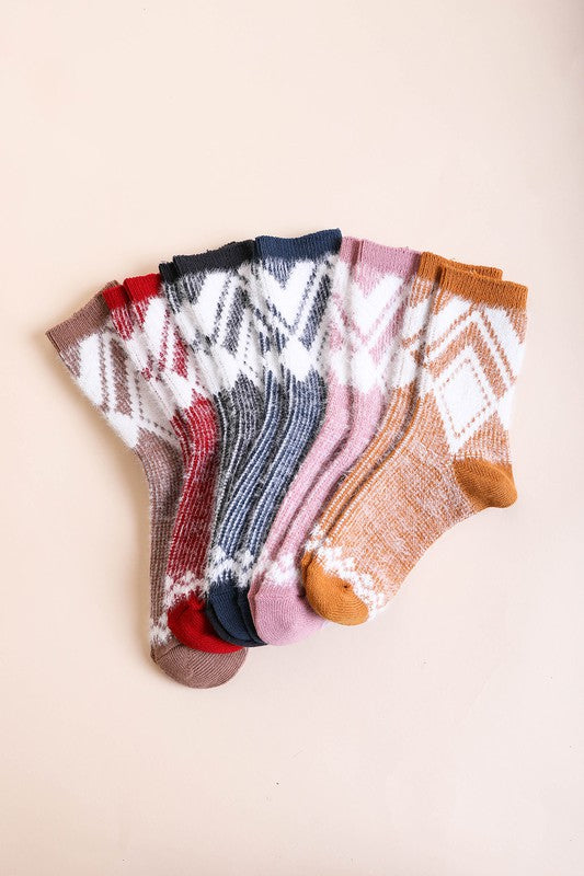 Faux Mohair Socks Diamond Pattern