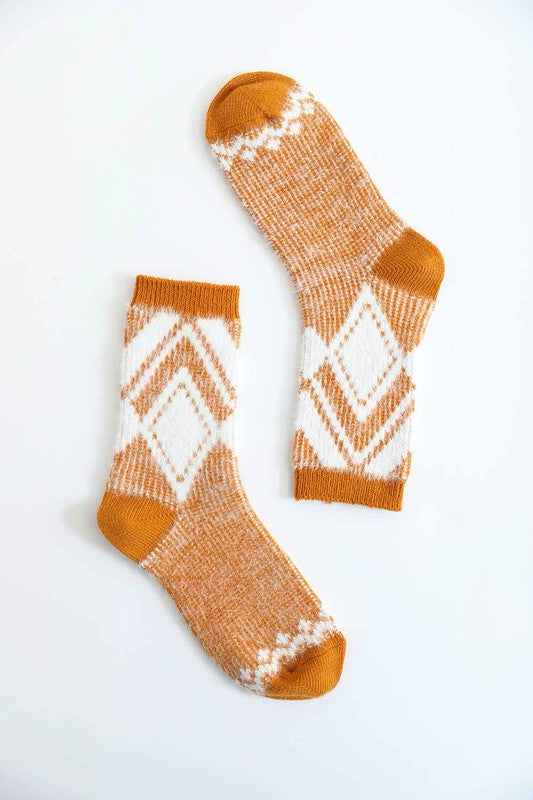 Faux Mohair Socks Diamond Pattern