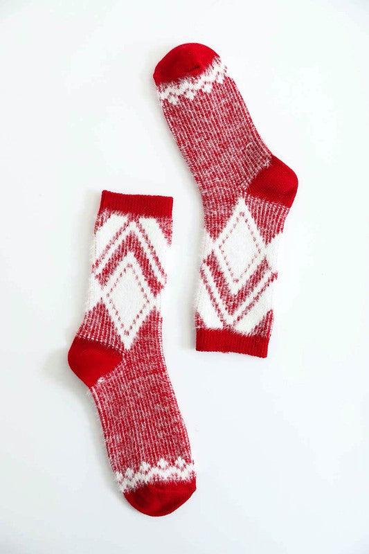 Faux Mohair Socks Diamond Pattern