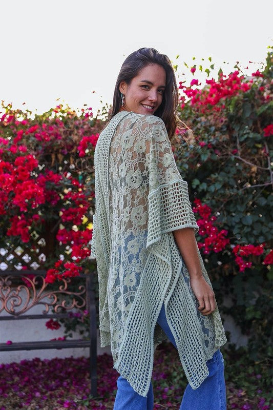 Floral Lace Textured Kimono