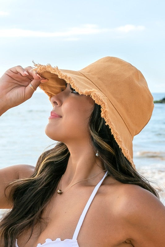 Denim Bucket Hat with Frayed Edge