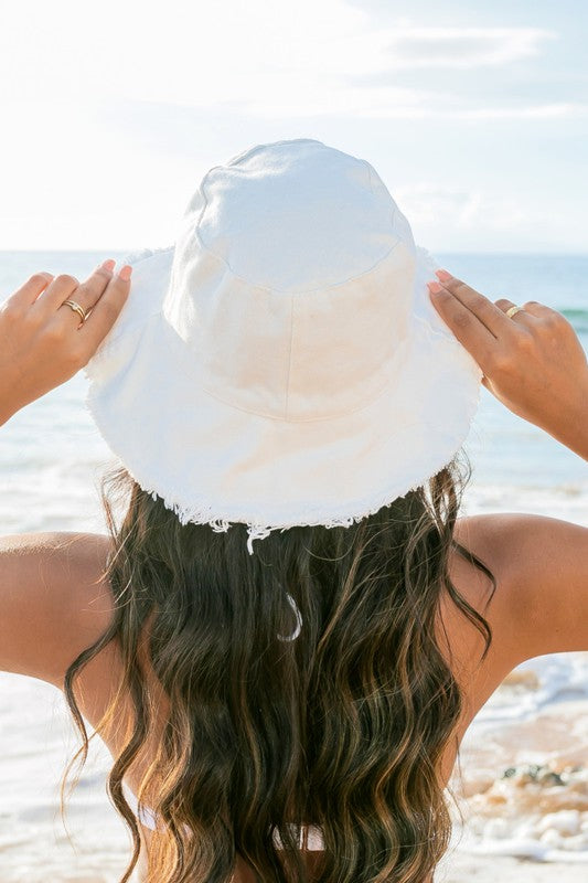 Denim Bucket Hat with Frayed Edge