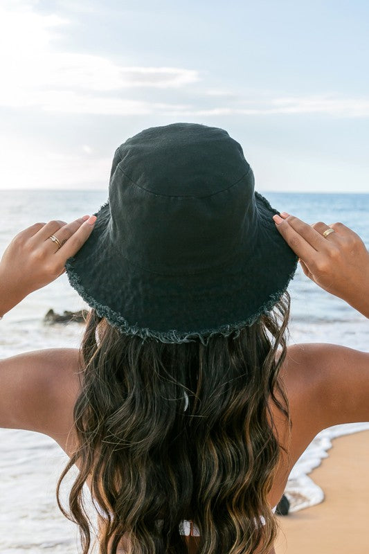 Denim Bucket Hat with Frayed Edge