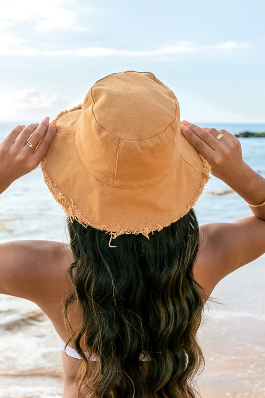 Denim Bucket Hat with Frayed Edge