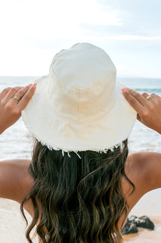 Denim Bucket Hat with Frayed Edge