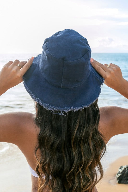 Frayed denim bucket hat on sale