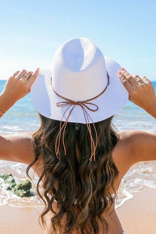 Straw Fedora Hat-Beaded Panama Hat