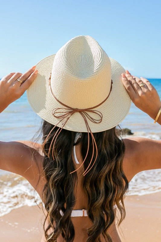 Straw Fedora Hat-Beaded Panama Hat