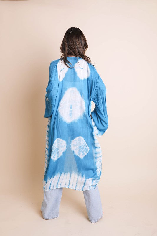 Tie-Dye Kimono Longline with Full Draping Sleeves