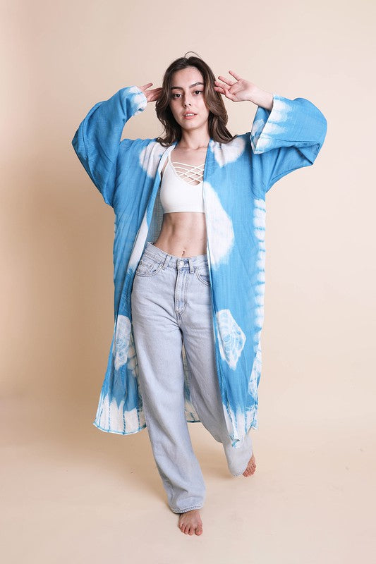 Tie-Dye Kimono Longline with Full Draping Sleeves