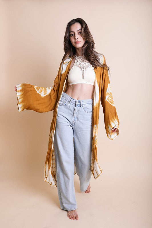 Tie-Dye Kimono Longline with Full Draping Sleeves