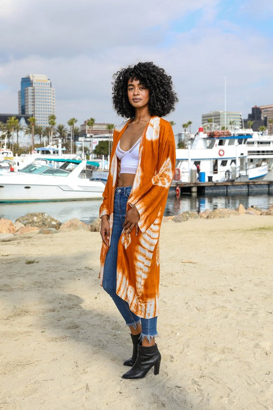 Tie-Dye Kimono Longline with Full Draping Sleeves