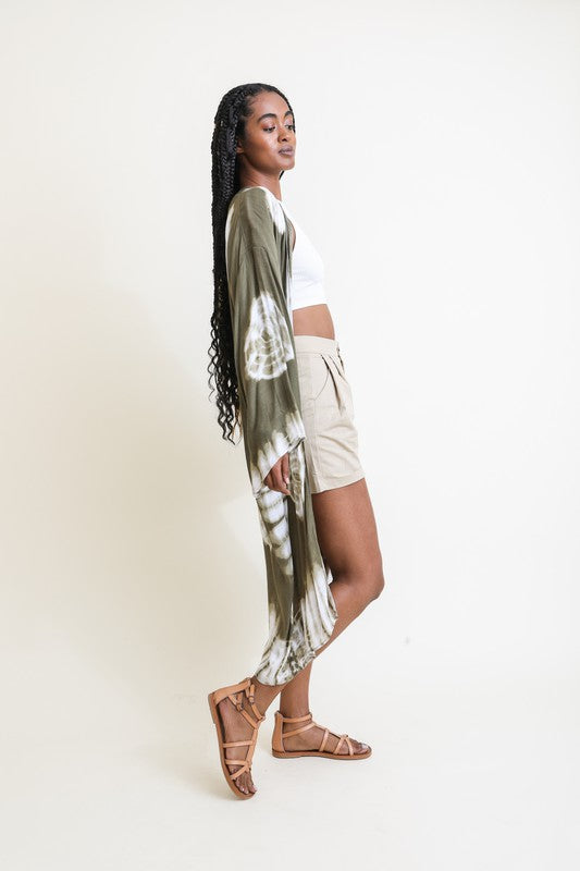 Tie-Dye Kimono Longline with Full Draping Sleeves